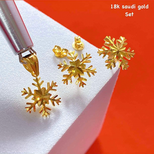 Snowflakes Earrings & Pendant 18k Saudi Gold