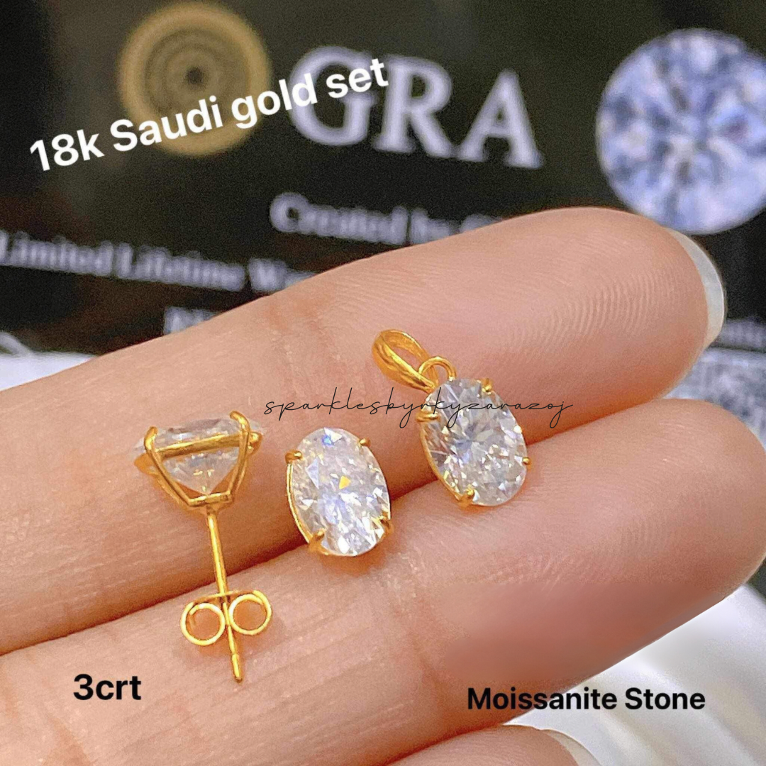 3 ct. Oval Moissanite Diamond Earrings Ampaw 18k Saudi Gold