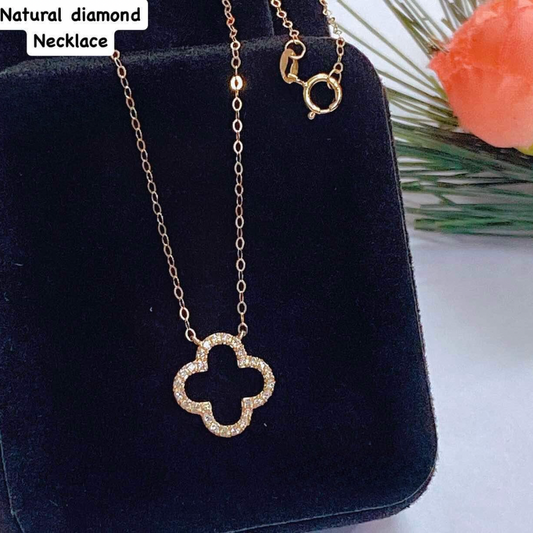 Gold Clover Cross Natural Diamond Necklace 18k Saudi Gold