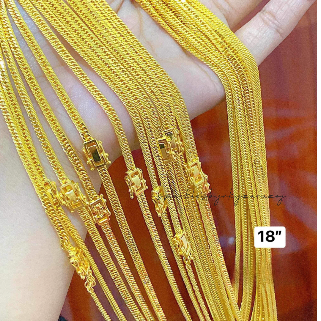 Flat Chain 18” Necklace Solid 18k Saudi Gold