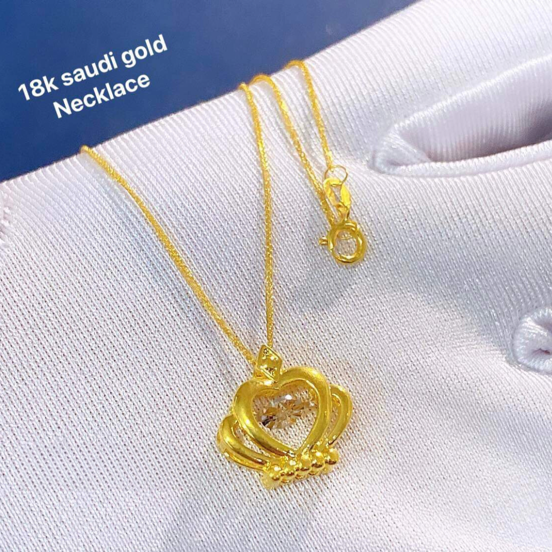 Set Crown Chain & Pendant Necklace Ampaw 18k Saudi Gold