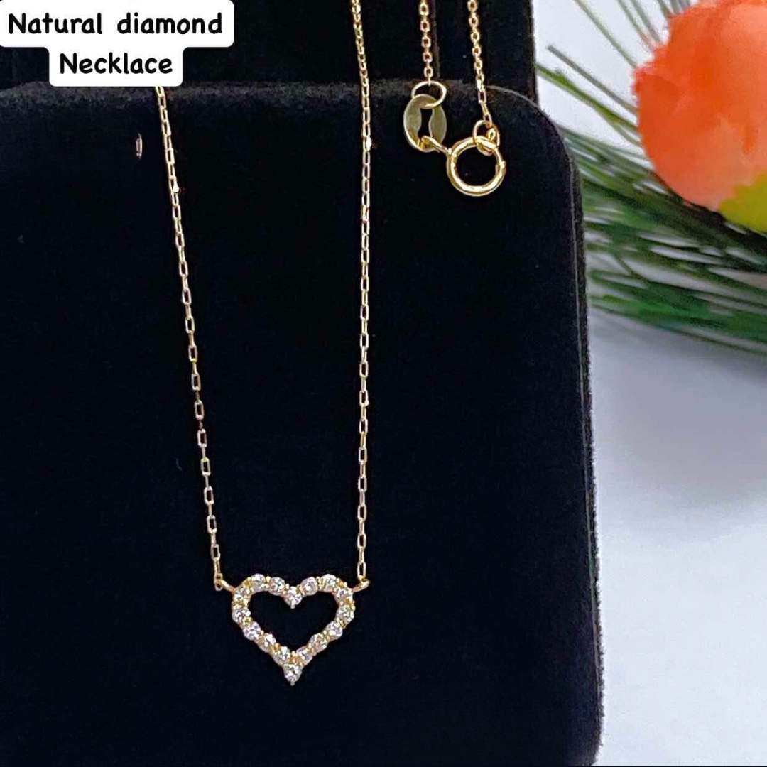 #2 Gold Heart Natural Diamond Necklace 18k Saudi Gold