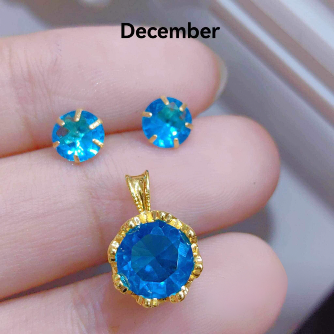 December Circle Birthstone Pendant & Earrings 18k Saudi Gold