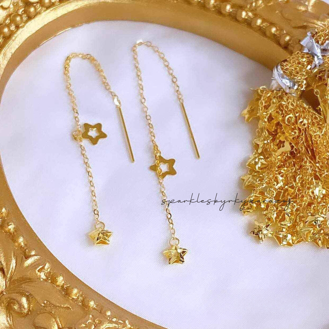 Station star earrings solid 18k saudi gold