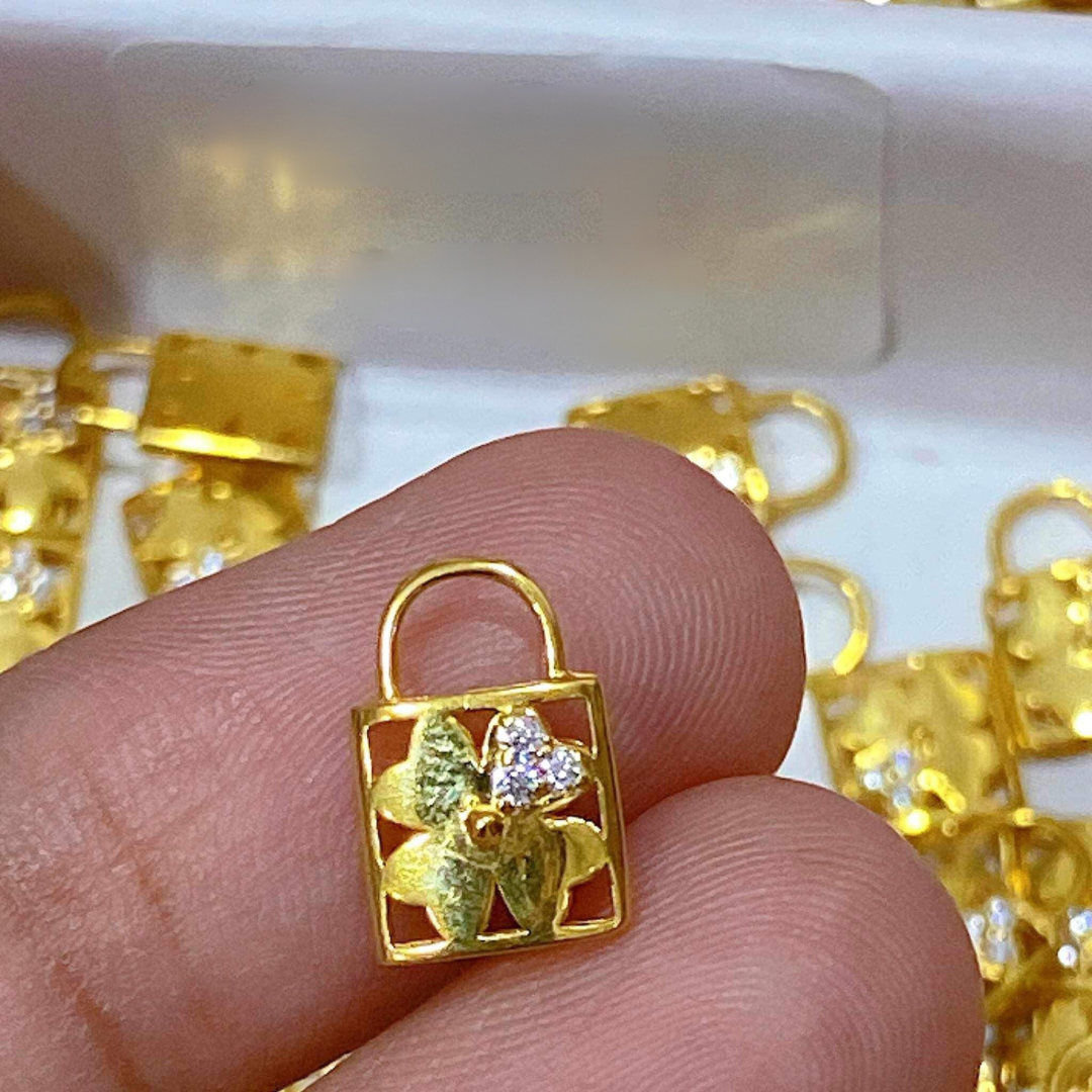 Padlock design earrings solid 18k saudi gold