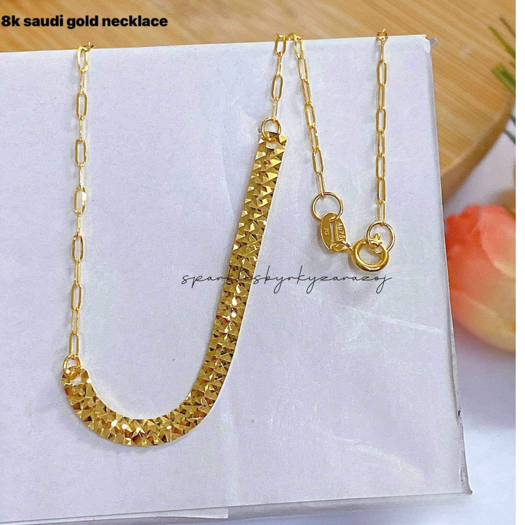 Letter J Diacut Necklace 18k Saudi Gold