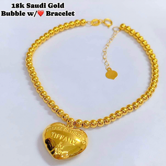 Bubble with Heart Bracelet 18k Saudi Gold