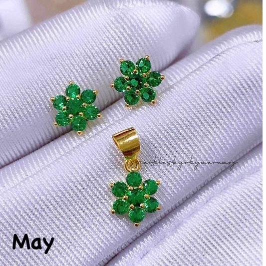 Set May Birthstone Solid 18k Saudi Gold