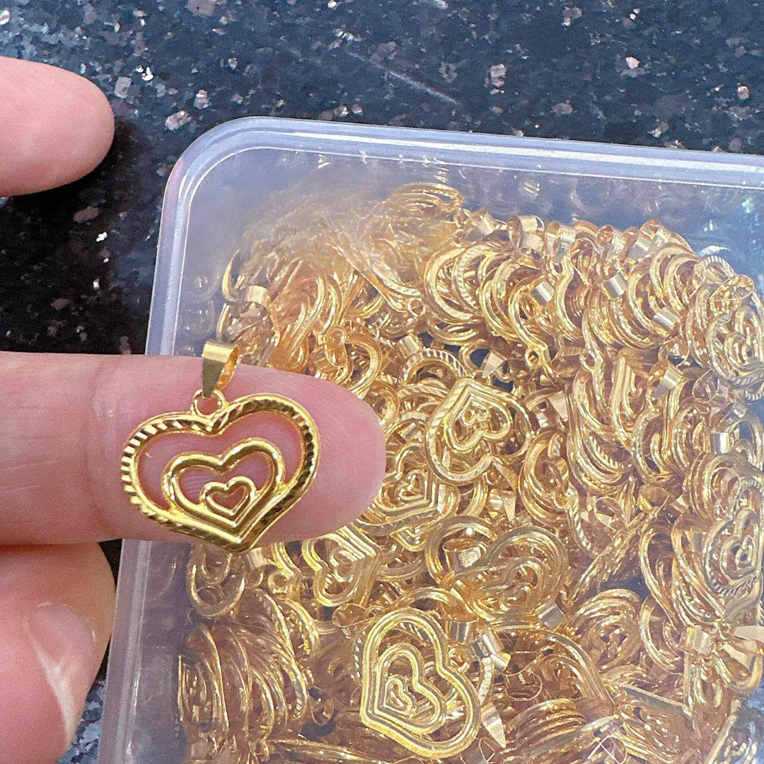 Triple Heart Pendant Solid 18k Saudi Gold