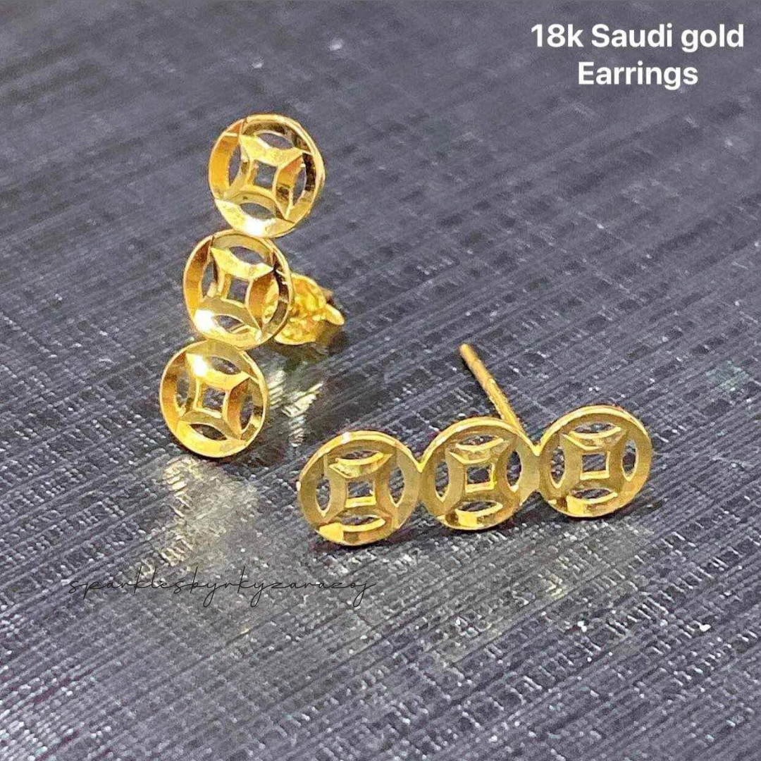 Money catcher earrings solid 18k saudi gold