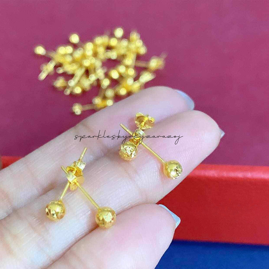 Single Ball Earrings Solid 18k Saudi Gold