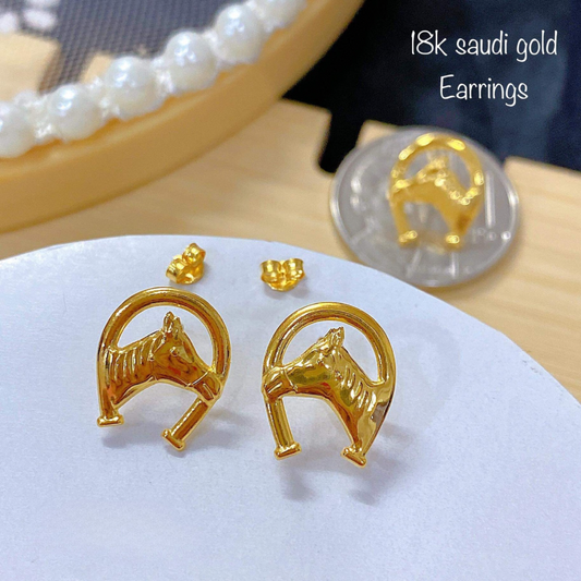 Horse Head Earrings Solid 18k Saudi Gold