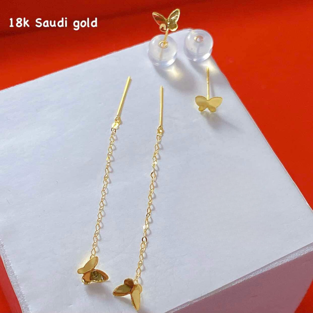 Butterfly Tictac Earrings 18k Saudi Gold