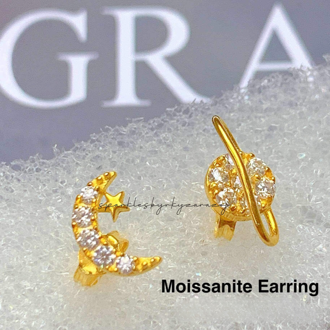 Half Moon/Star Moissanite Earrings 18k Saudi Gold