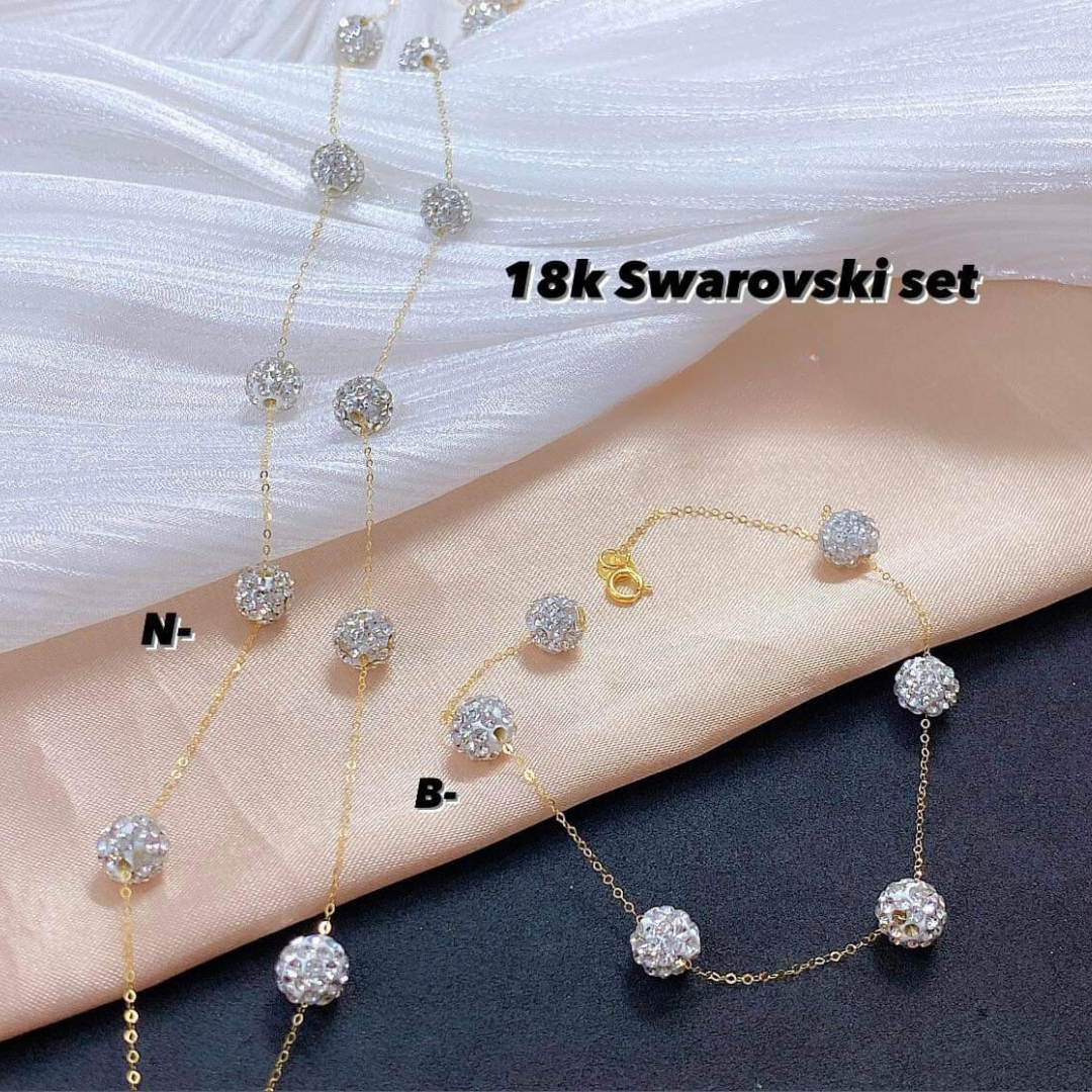 Silver Swarovski Set Bracelet & Necklace 18k Saudi Gold