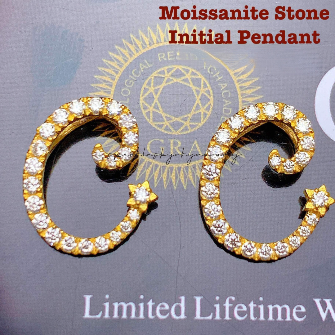 Letter C Moissanite Stone Initial Pendant 18k Saudi Gold