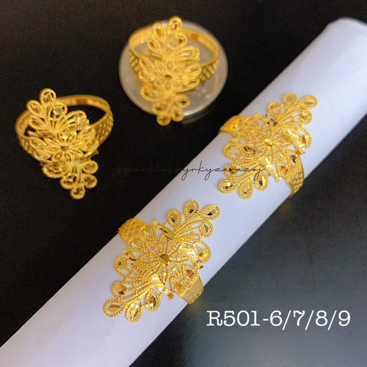 Long Bangle Flowers Design Solid 18k Saudi Gold
