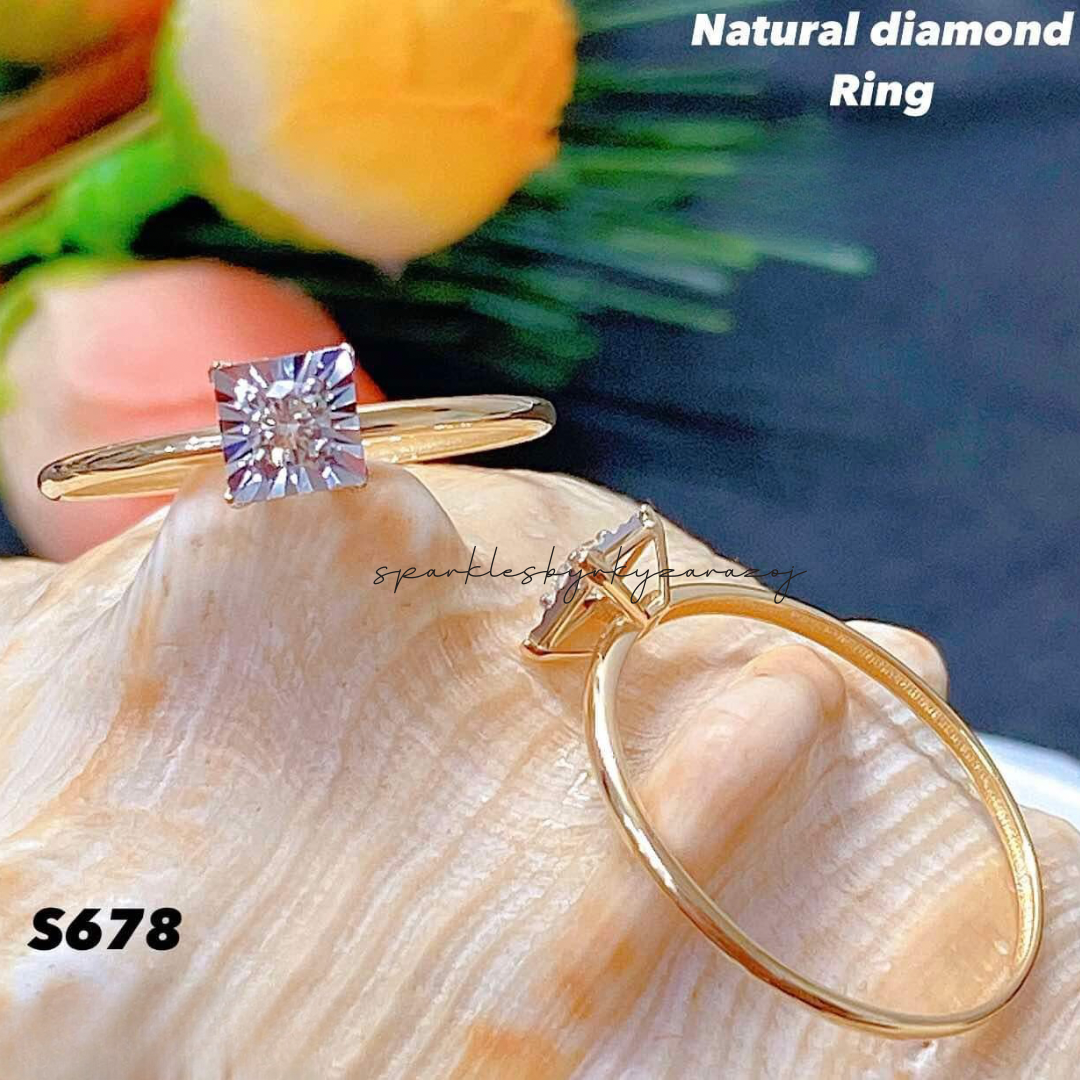 Square Gold Natural Diamond Ring 18k Saudi Gold