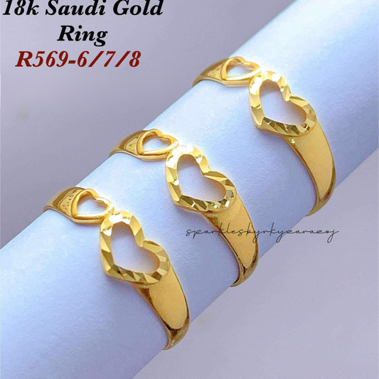 Twin Heart Ring Solid 18k Saudi Gold