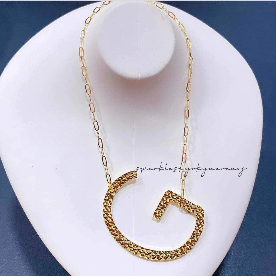 Letter G Diacut Necklace Solid 18k Saudi Gold