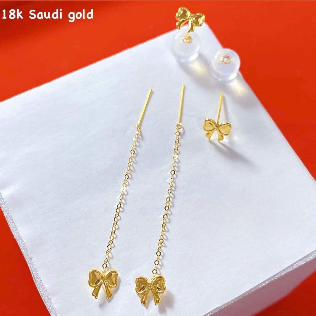 Ribbon Tictac Earrings 18k Saudi Gold