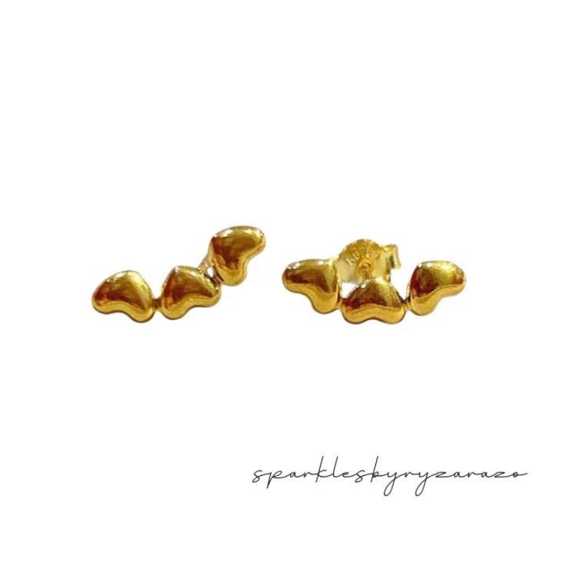 Triple heart Earrings Solid 18k Gold