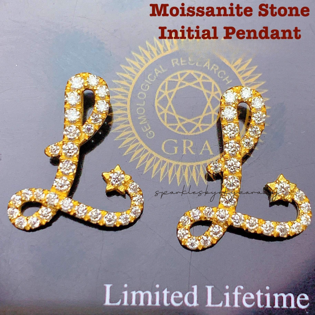 Letter L Moissanite Stone Initial Pendant 18k Saudi Gold