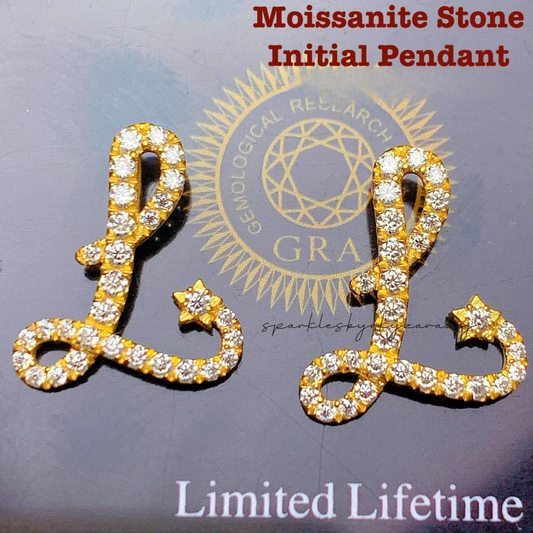 Letter L Moissanite Stone Initial Pendant 18k Saudi Gold