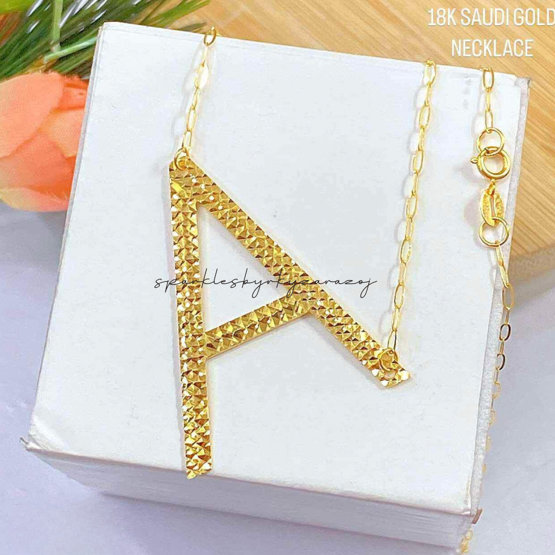 Letter A Diacut Necklace 18k Saudi Gold