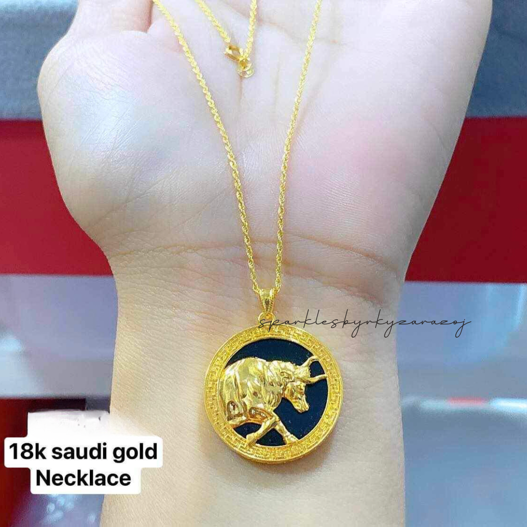 Set Bufalo Chain & Pendant Necklace Ampaw 18k Saudi Gold