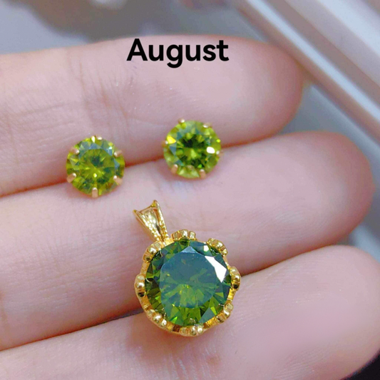 August Circle Birthstone Pendant & Earrings 18k Saudi Gold