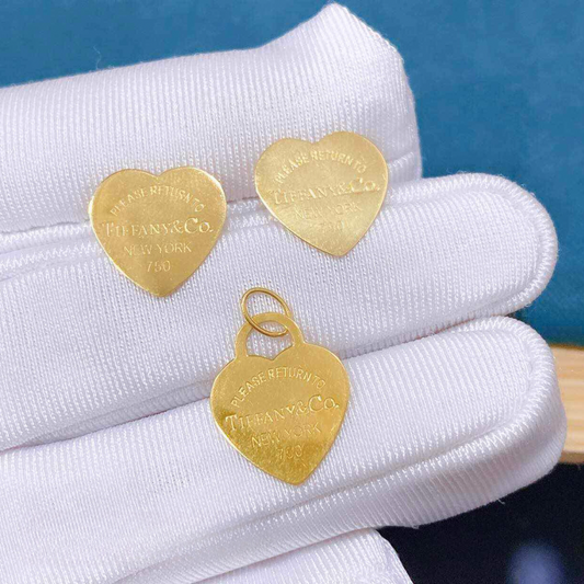 Set Tiffany Heart Pendant Solid 18k Saudi Gold