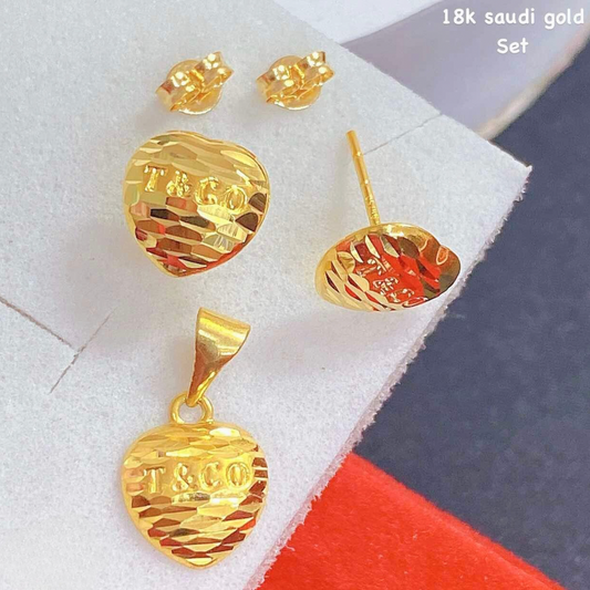 T & Co Heart Set Pendant & Earrings 18k Saudi Gold