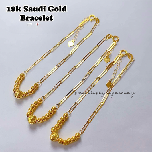 Bubble with Centered Ball Paperclip Bracelet 18k Saudi Gold