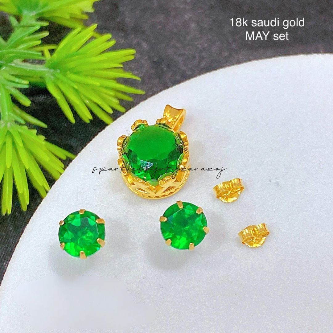 MAY (6Pin) Birthstone set Pendant & Earrings 18k Saudi Gold