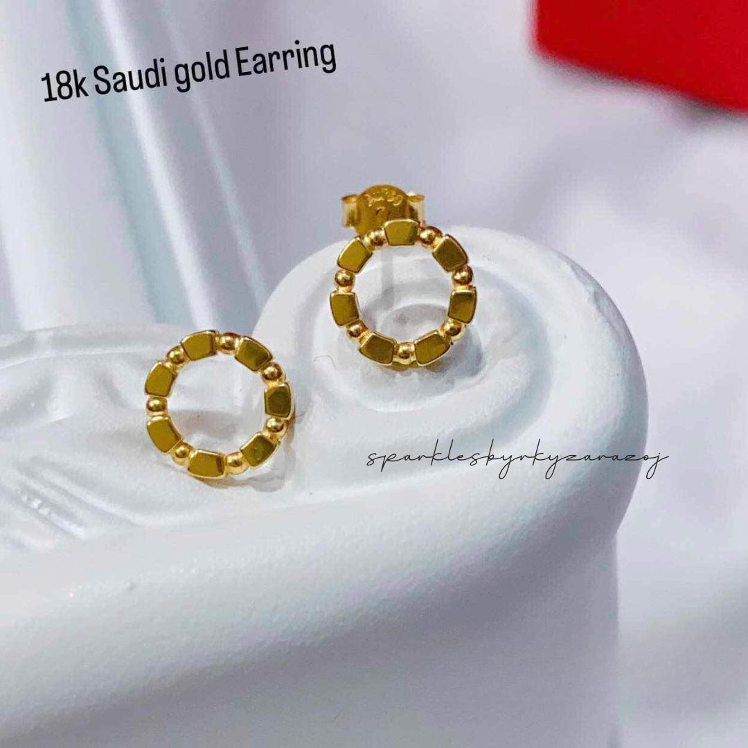 Bubble hoop earrings solid 18k saudi gold