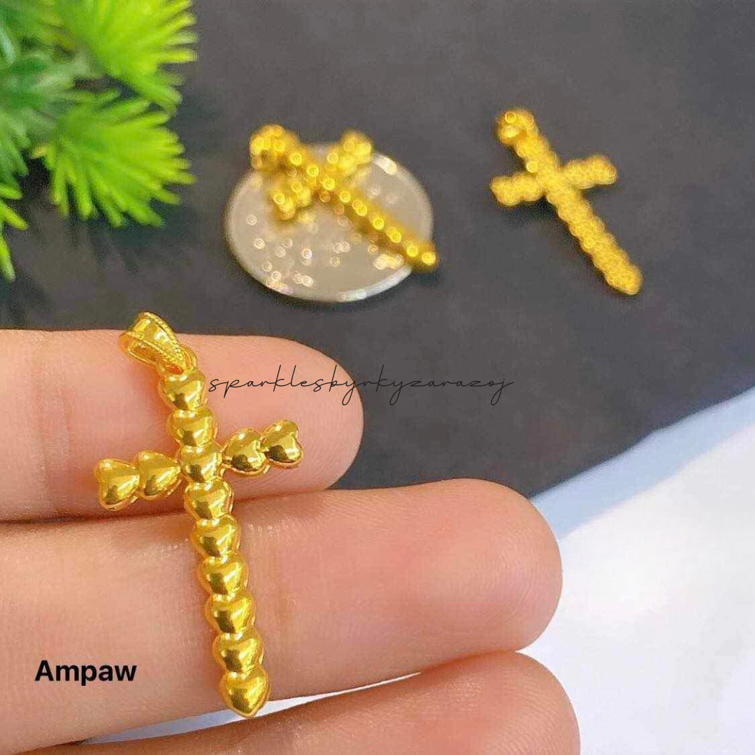 Multi heart cross pendant ampaw 18k saudi gold