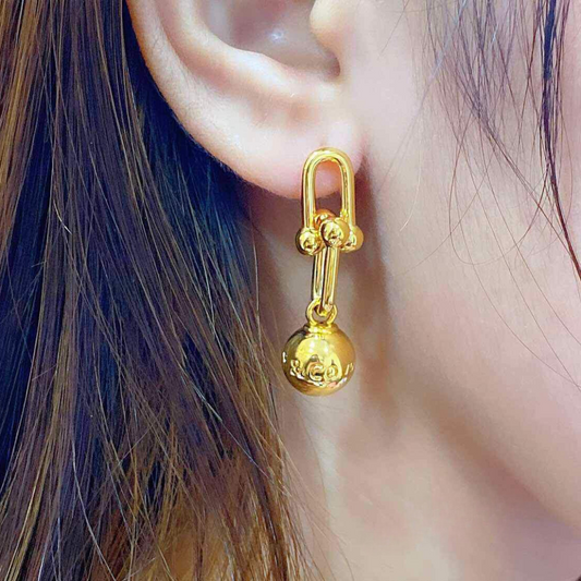 Ball Hardware Earrings Ampaw 18k Saudi Gold