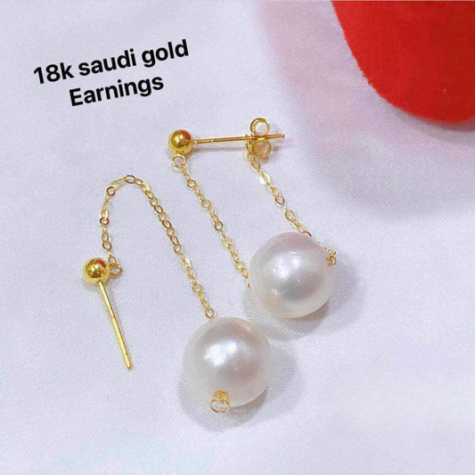 Pearl Threader Earrings Ampaw 18k Saudi Gold