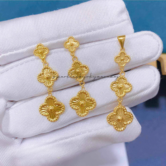 Set Clover Pendant Solid 18k Saudi Gold