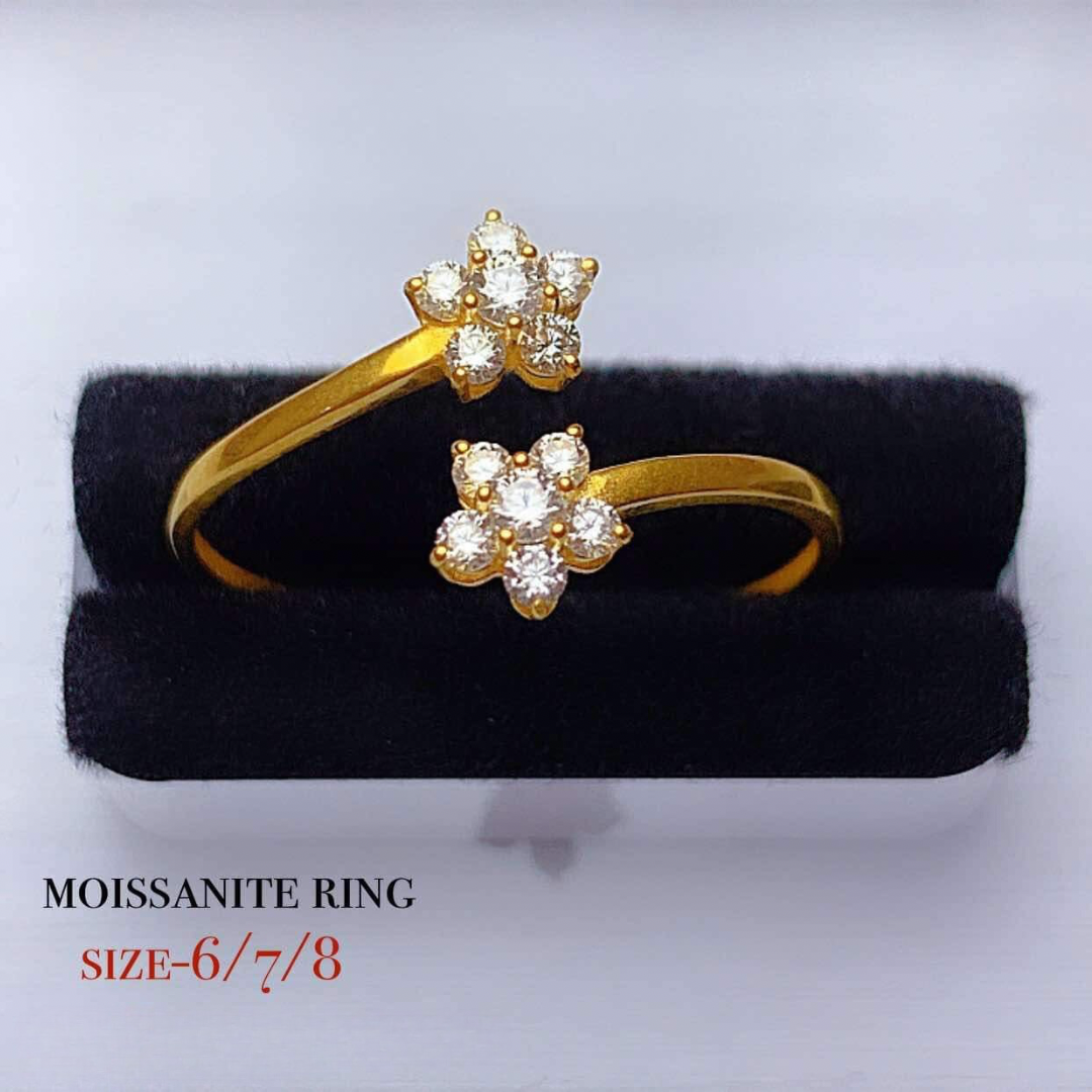 Twin Flower Style Diamond Moissanite Ring 18k Saudi Gold