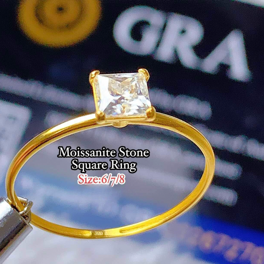 Square Ring Moissanite Stone 18k Saudi Gold