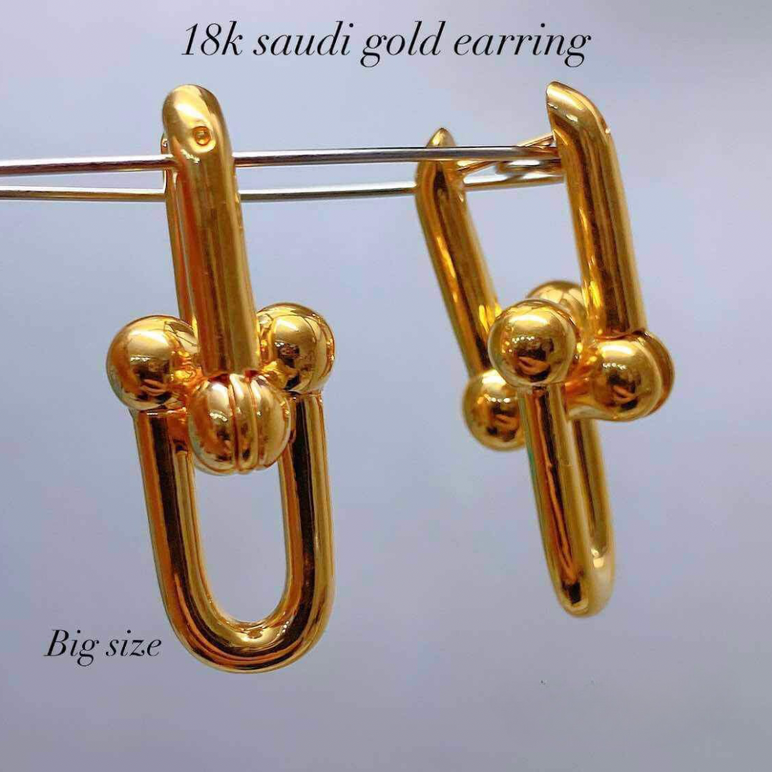 Hardware Earrings Big Size 18k Saudi Gold