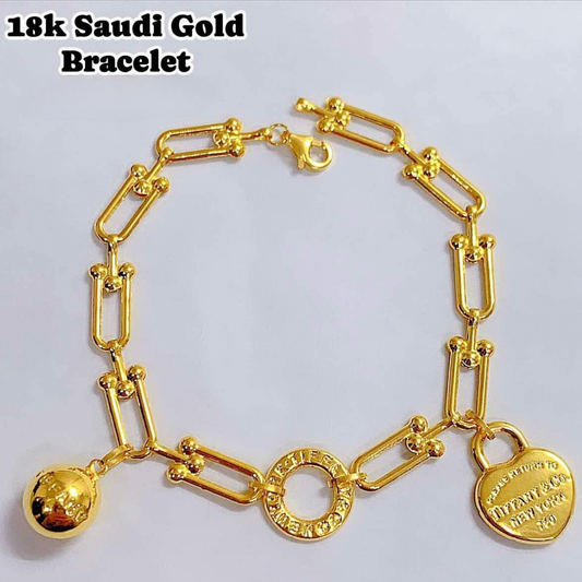 Hardware Bracelet with Single Ball & Single Tiffany Heart 18k Saudi Gold