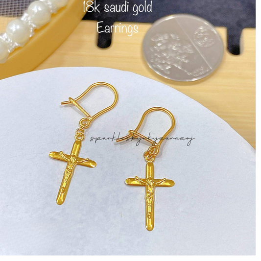 Mini Gold Cross Earrings 18k Saudi Gold