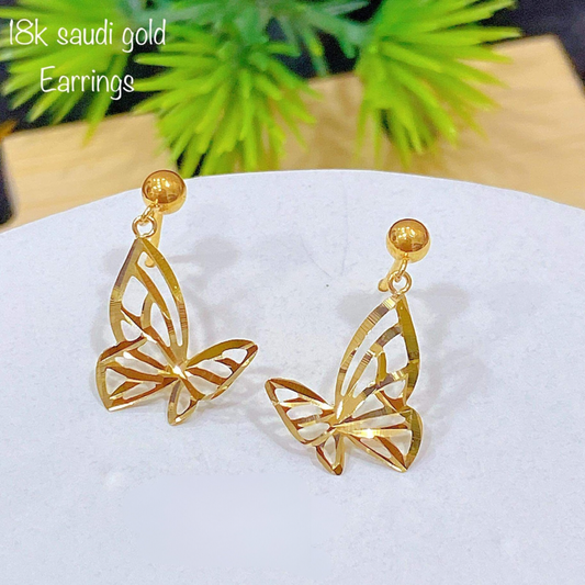 Golden Butterfly Earrings 18k Saudi Gold