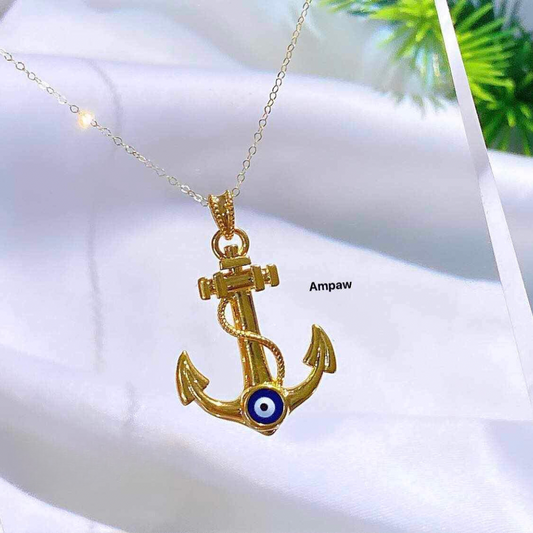 Set Anchor With Evil Eye Chain & Pendant Ampaw 18k Saudi Gold