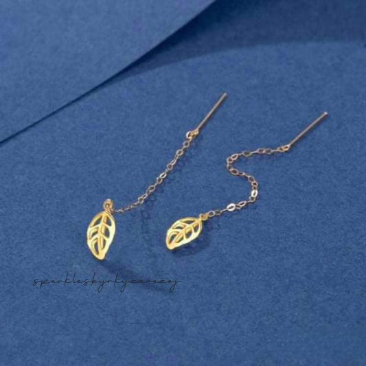 Leaf Earrings Ampaw 18k Saudi Gold