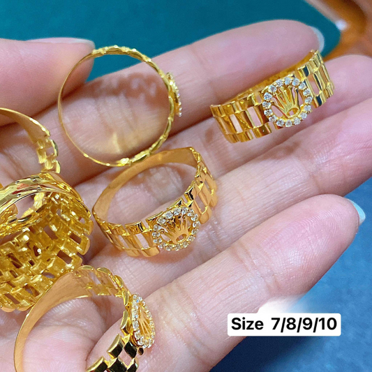 Watch Strap Design Ring with Crystal Solid 18k Saudi Gold