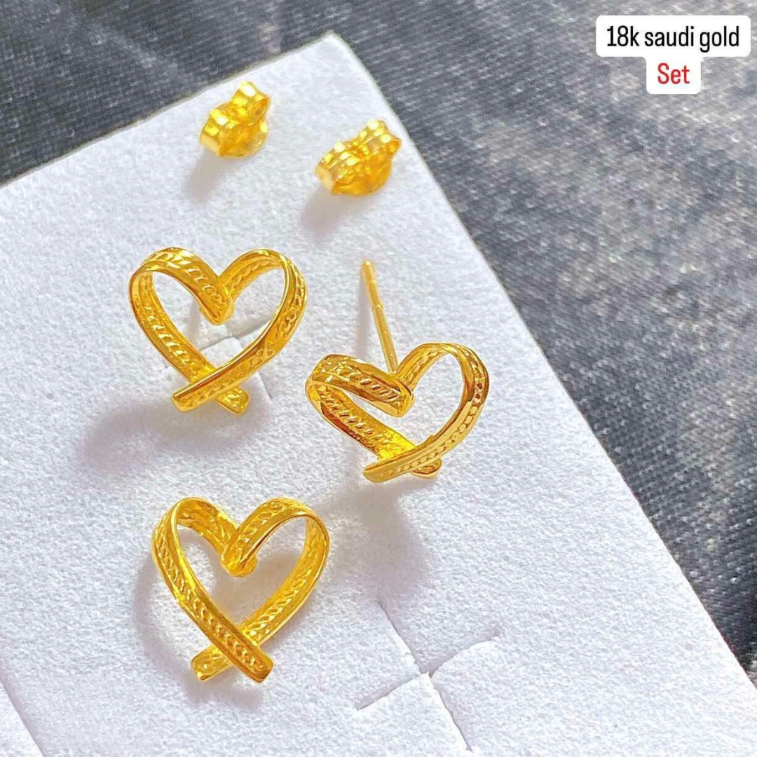 Twisted Heart Set Pendant & Earrings 18k Saudi Gold